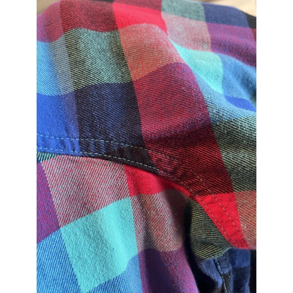 Columbia Cornell Woods Bright Aqua Buffalo Check Button Down Flannel Shirt L - Picture 12 of 12